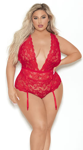 Plus Size Plunging Red Lace Teddy