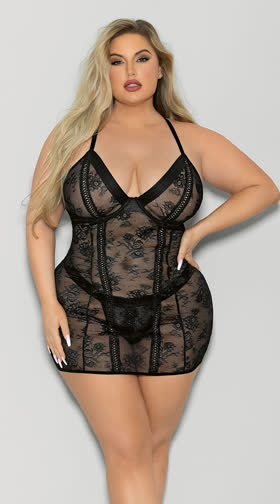 Plus Size Boss Lady Lace-Up Chemise Set