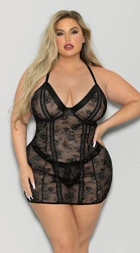 Plus Size Boss Lady Lace-Up Chemise Set