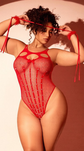 Plus Size Fishnet Bodystocking With Rhinestone Detail