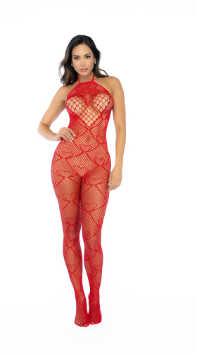Heart Fishnet Bodystocking With Rhinestone Detail