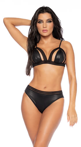 Striped in Vinyl Bra Set
