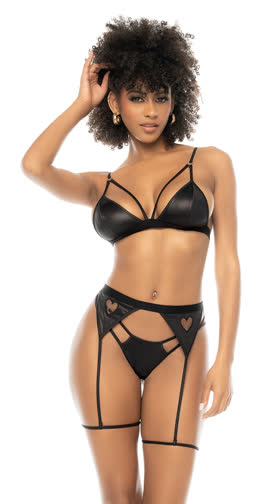 Heart of Glass Faux Leather Bra Set