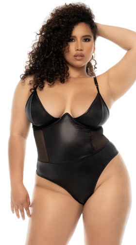 Plus Size Faux Leather and Tulle Teddy