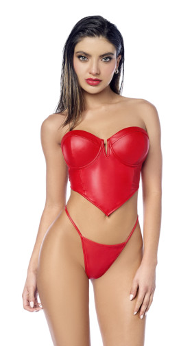 Crimson Heat Faux Leather Heart Bustier Set