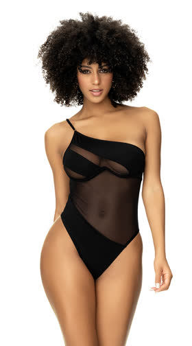 Asymmetrical Mesh Underwire One Piece Swimsuit