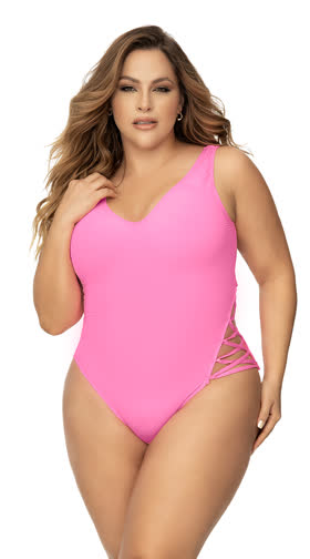 Plus Size Pink Sunset Lace-Up One Piece Swimsuit