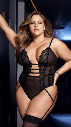 Plus Size Midnight Rendezvous Garter Teddy