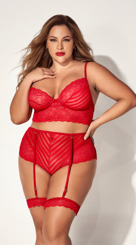 Plus Size Love Stripes Gartered Bra Set