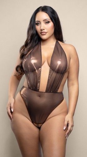 Plus Size Crotchless Pearl Plunge Teddy