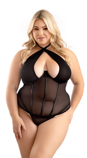 Queen Size Mesh Halter Tie Underwire Corset