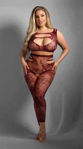 Plus Size Undivided Attention Lace Top and Tights Set