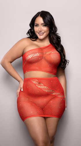 Plus Size Set The Tone Rhinestone Top & Skirt