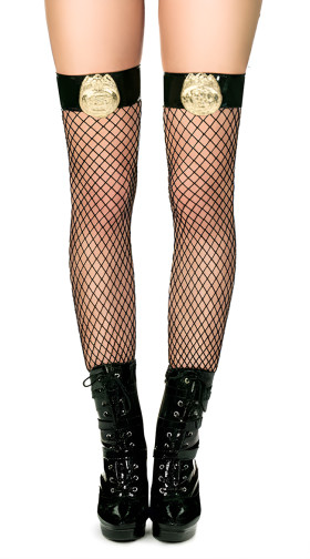 Fishnet Police Badge Thigh High Stockings