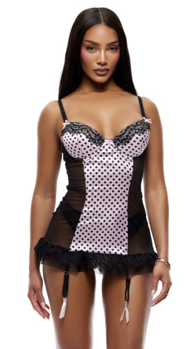 On The Dot 2 Piece Polka Dot Lace Chemise Set