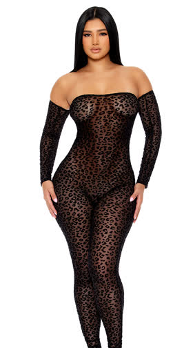 That's The Spot Off-The-Shoulder Leopard Bodystocking