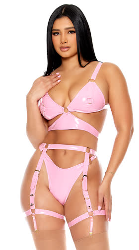 Watch Me Shine Longline Vinyl Bra Set