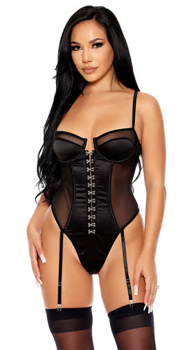 Got 'Em Hooked Satin and Mesh Teddy