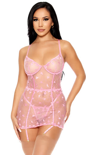Heart You Embroidered Chemise Set
