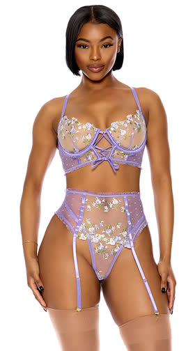 Bloom For You Embroidered Bra and Waist Cincher Set