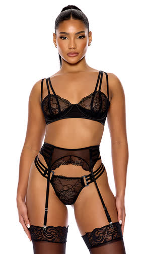 Thirst Strap Strappy Lace Bra and Garter Set