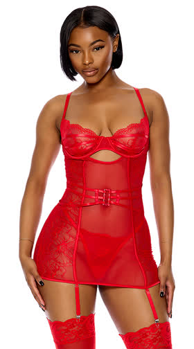 Thirst Strap Strappy Lace Chemise Set