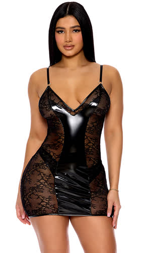 Perfect Pair Vinyl and Lace Chemise Set