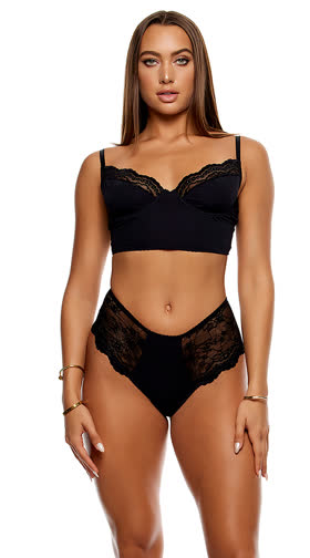 Self Care Ribbed Lace Longline Bra Set