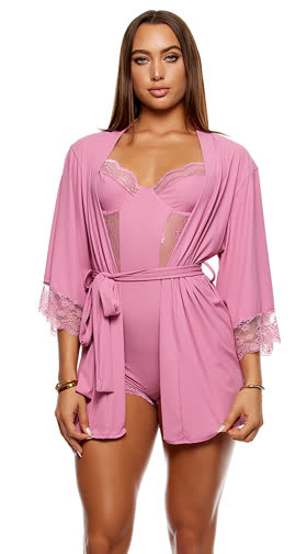 Self Care Ribbed Lace Robe