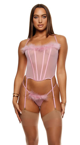 Bare It All Mesh Marabou Bustier Set