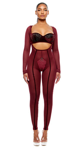 Caught Your Eye Velvet Rhinestone Jumpsuit Set