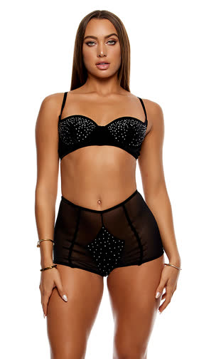 Caught Your Eye Velvet Rhinestone Bra & Briefs Set