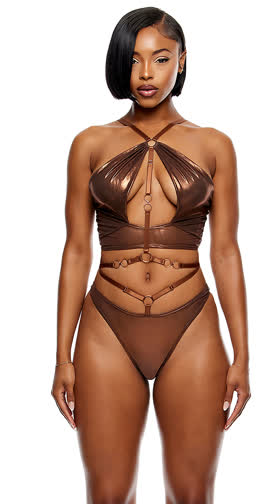 Liquid Metal Metallic Halterneck Bra Set