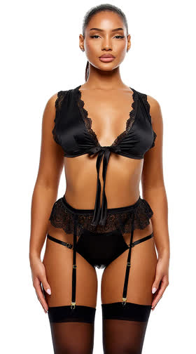 No Strings Attached Satin Bra & Garter Set