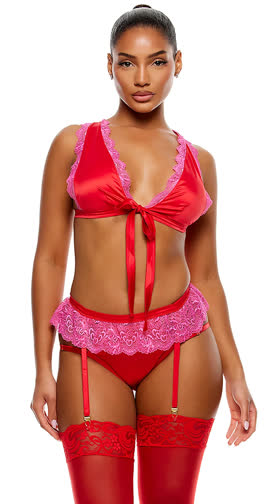No Strings Attached Satin Bra & Garter Set