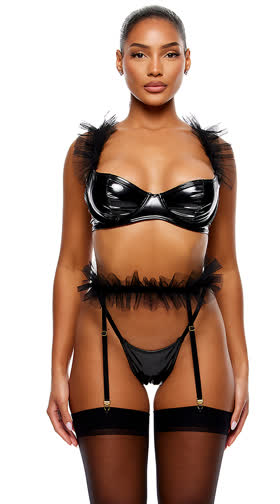 Show and Tulle Vinyl Bra & Garter Set