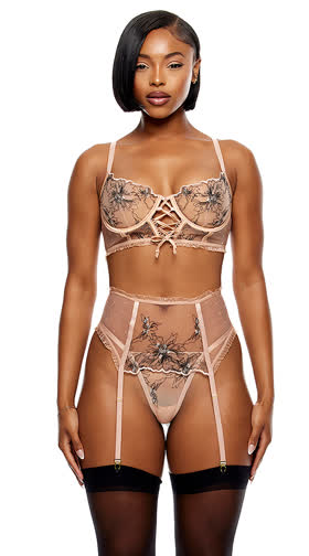Just Peachy Embroidered Longline Bra Set