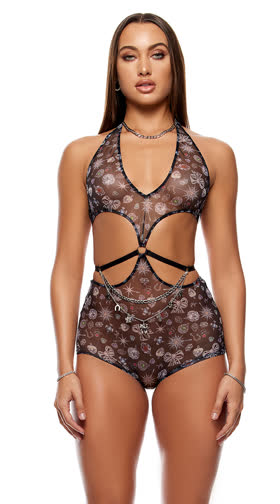 Sheer Charm Mesh And Chains Romper