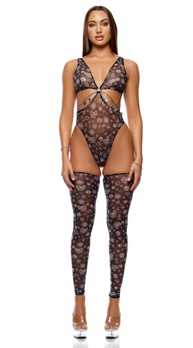 Sheer Charm Mesh And Chains Teddy Lingerie Set