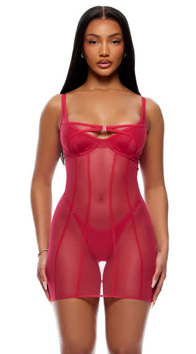 Layers To This Mesh And Knit Chemise Lingerie Set