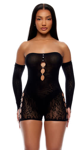 Cross Your Mind Romper Bodystocking Lingerie Set