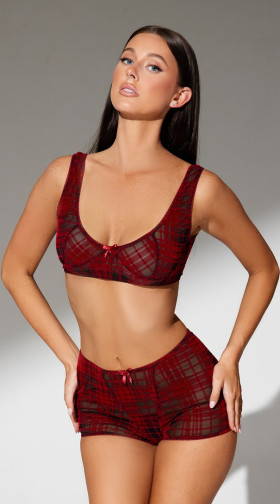 Velvet Lines Plaid Mesh Bralette Set