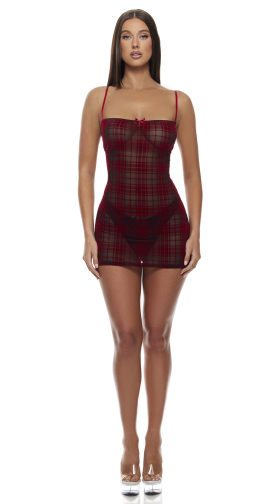 Velvet Lines Plaid Chemise Lingerie Set