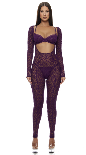 Feel Me Textured Lace Jumpsuit Lingerie Set