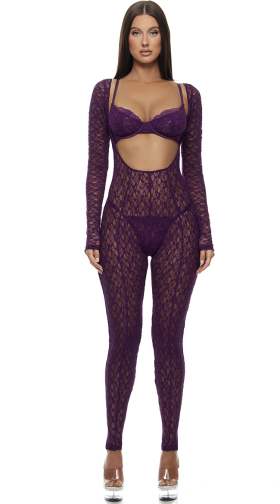 Feel Me Textured Lace Jumpsuit Lingerie Set