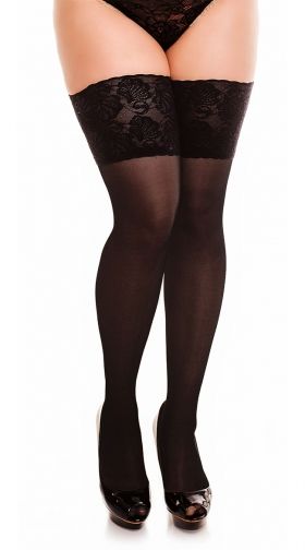 Plus Size Deluxe Black Thigh High Stockings with Lace