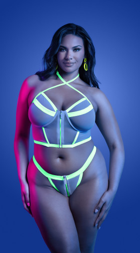Plus Size Supernatural Zipper Bra Top And Panty