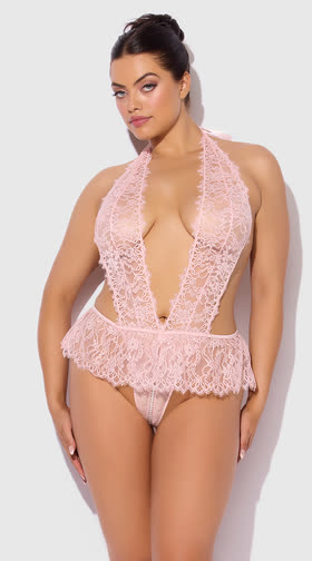 Plus Size Jocelyn Lace & Pearl Crotchless Teddy