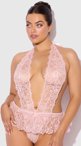 Plus Size Jocelyn Lace & Pearl Crotchless Teddy