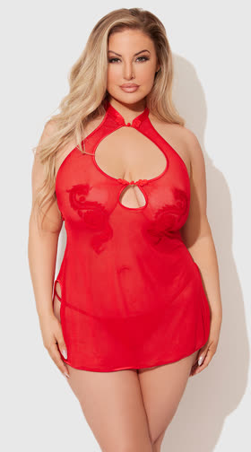 Plus Size Red Dragon Chemise Set